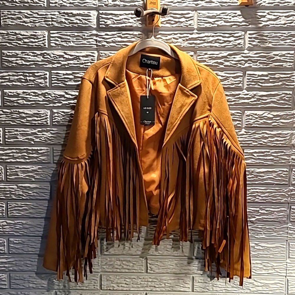 Fringe faux suede jacket